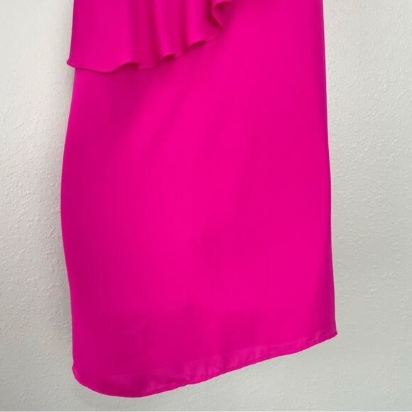 Amanda Uprichard pink fuchsia ruffle top one shoulder mini dress tunic S - Picture 12 of 14
